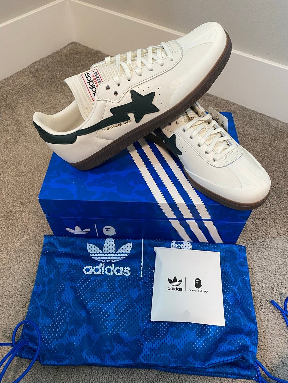 New BAPE X Adidas Samba "World Cup Pack" KJ8852 White/Green Size 11
